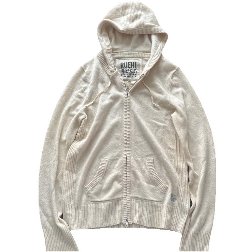 Ruehl 925 Women's Cashmere Wool Zip Hoodie Sweater Cream Size Large